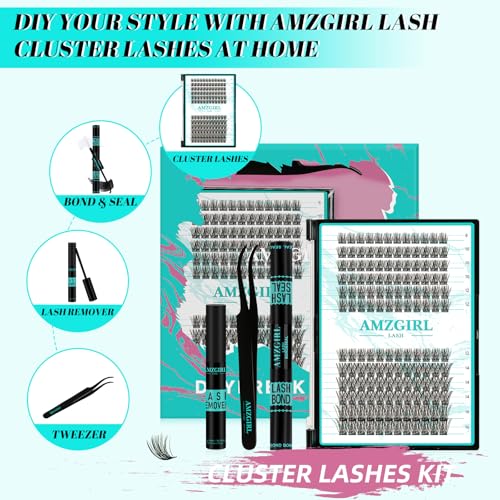 Lash Extension Kit Daybreak Lash Clusters kit Lash Bond and Seal Eyelash Remover and Lash Applicator for Diy Lash Extension Kit at Home by AMZGlRL(Daybreak,D-Mix8-16mm kit)