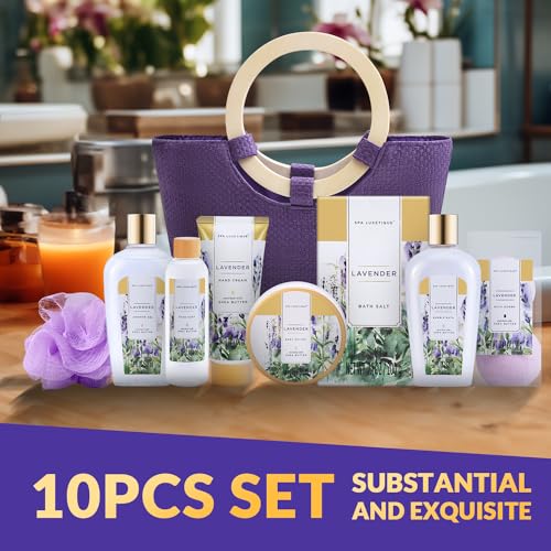 spa luxetique Gift Baskets for Women, Spa Gifts for Women - 10pcs Lavender Bath and Body Sets with Body Lotion, Bubble Bath, Relaxing Spa Sets, Birthday Valentine's Day Gifts for Her