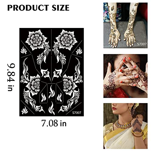 10 Sheets Henna Tattoo Stencils 10 Pair Arm Hand Tattoo Template Temporary Indian Arabian Glitter Airbrush Tattoo Stickers for Face Body Paint DIY (Black)