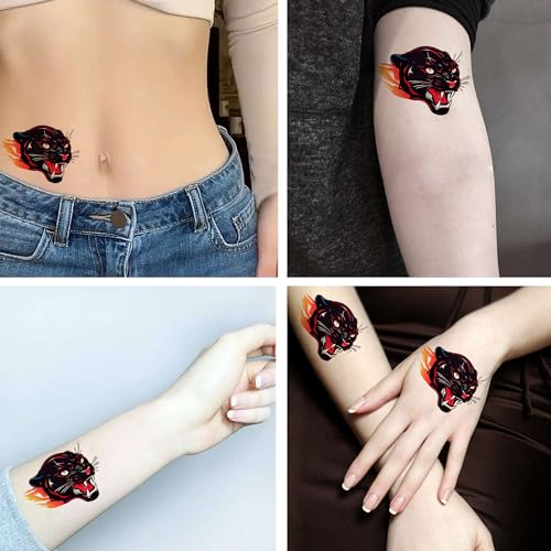 6 Sheets Fake Tattoos Set Illustration of a Black Panther with Angry Face Expression Temporary Tattoos suitable for Adult Women Men