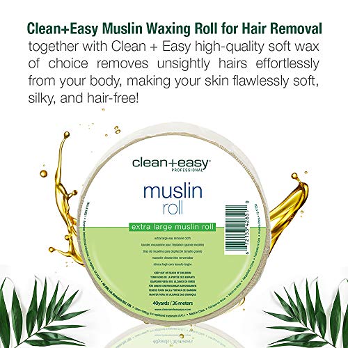 Clean + Easy Muslin Wax Strips ? Extra Large Wax Strip Roll for Full Body & Facial Hair Removal, 3.5" x 40 Yards
