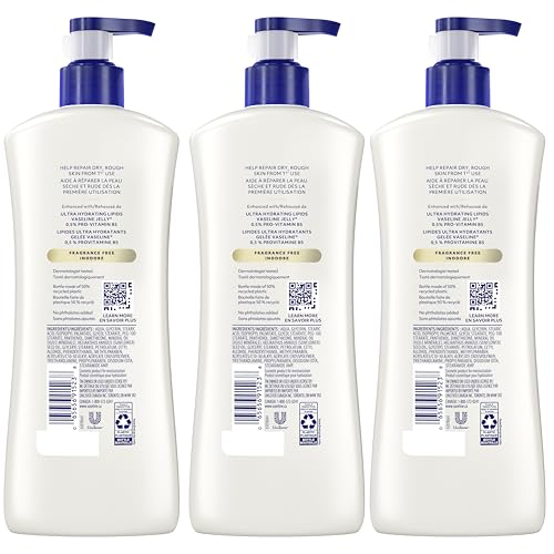 Vaseline Intensive Care Unscented Advanced Repair Body Lotion - Ultra-Hydrating with Lipids for Extremely Dry Skin, 20.3 oz, Pack of 3