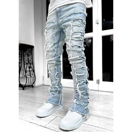 COOLMONAR Men's Ripped Distressed Destroyed Slim Fit Straight Leg Denim Jeans