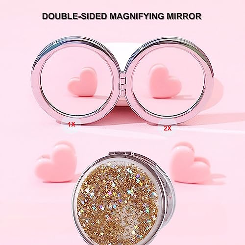 Compact Mirror, Pocket Mirror 4 Pcs Mini Mirror for Purse 2.75 Inch 1X/2X Magnifying Round Small Travel Mirror, Handheld Folding Cosmetic Purse Makeup Mirror for Women Girls