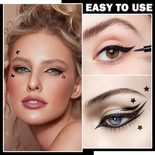 5 PCS Black Liquid Winged Eyeliner Stamp Pen Makeup Tools,Double-side Eyeliner Stamps Pencil Set,Waterproof & Long Lasting Smudgeproof Eye Liner Stencil Tattoo Pens for Women