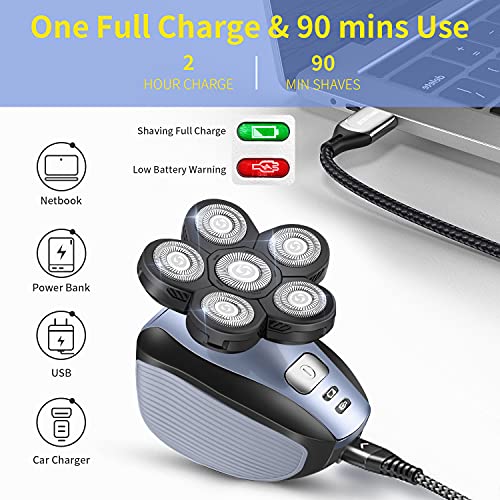 Head Shavers for Men - Upgraded Multifunctional Bald Head Shaver, Waterproof Electric Razor for Men Cordless Rechargeable Shaving Grooming Kit (Blue)