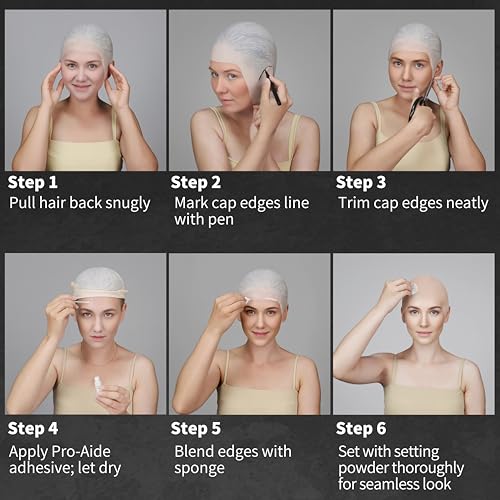 Go Ho Halloween Professional Bald Cap SFX Kit - Complete 8-Piece Makeup Set with Latex (30ml),Water Based Acrylic Adhesive(10ml),6 Colors Flesh Palette,Loose Setting Powder,Bald Cap&Applicators