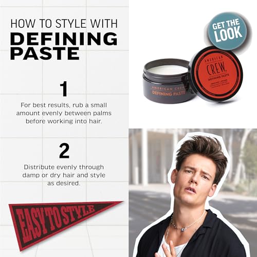AMERICAN CREW Men's Hair Defining Paste,Like Hair Gel with Medium Hold-Hair Gel & Low Shine,3 oz,(Pack of 2)