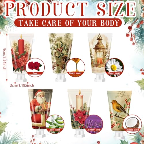 48 Pcs Christmas Hand Cream Bulk Gift Set Retro Christmas Mini Hand Lotion Travel Size Moisturizing Body Cream for Women Homeless Birthday Xmas Gift Stocking Stuffer