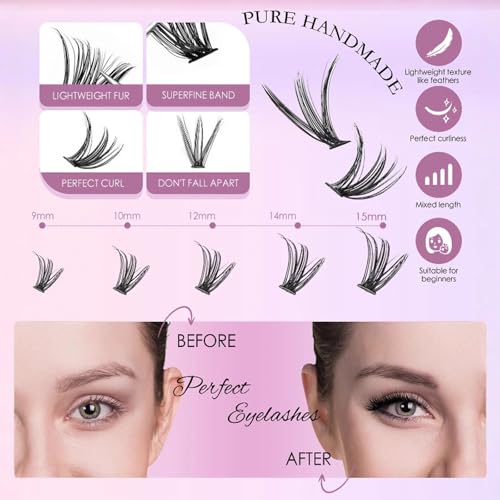 Eyelash Extension Kit 280pcs Individual Eyelashes Kit Cluster Lashes Natural Cluster 9-15mm Lash Extension Kit (30D&40D-9-15MIX KIT) (30D&40D KIT), Black (30D+40D)