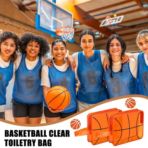12 Pcs Basketball Clear Makeup Bag Cosmetic Snack Bag with Zipper Handle PVC Pouch Waterproof Travel Toiletry Handbag Accessories for Woman Friends Basketball Birthday 2026 Senior Night Team Gift