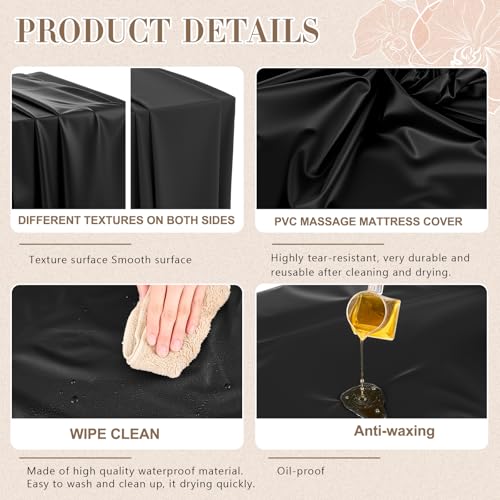 87 x 51 Inch Wax Mat Reusable Wax Pad for Esthetician Bed Waterproof PVC Massage Bed Cover Oilproof Waxing Massage Table Sheet for Spa Tattoo Beauty Grafting (Black)