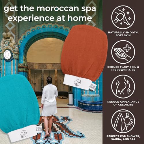 Natural Elephant Exfoliating Hammam Glove | Authentic Moroccan Kessa Body Scrub Mitt for Spa-Quality Skin Renewal | Pure Black 3 Pack