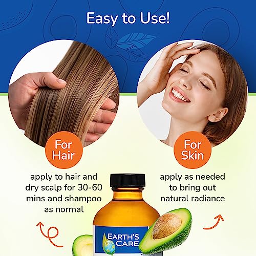 Earth¡¯s Care Avocado Oil - Avocado Oil for Hair and Skin with Vitamin E, Glass Bottle, 8 FL. OZ.
