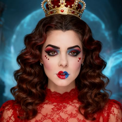 Halloween Makeup Kit for Harley Quinn Cosplay, Red Liquid Eyeliner Stamp, Red and Blue Face Body Paint Stick, Costume Accessories for Harley Quinn Cosplay SFX Looks