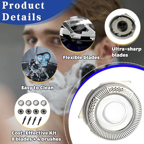 8 Pack SH50 Replacement Heads for Philips Norelco Series 5000, Replacment for Norelco Replacement Blades, Fit for Electric Shaver S5210 S5380 (8 Blades & 4 Brushes)