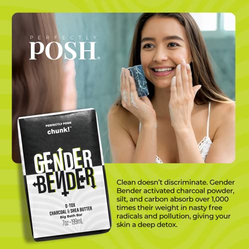 Perfectly Posh - Gender Bender Chunk Big Bath Bar - Deep Cleansing Charcoal Soap with Shea Butter, Nourishing Daily Cleanse - 199grams