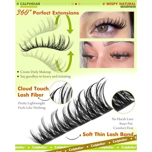 Calphdiar DIY Lash Extension Kit Thick Lash Clusters Kit Wispy Eyelash Clusters 8-18mm D Curve Eyelash Extension Kit Manga Spiky Lash Extension Individual Lashes with Lash Bond and Seal Tweezers