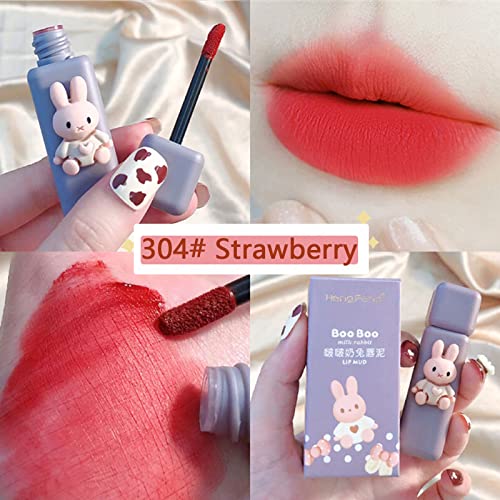 4pcs Bunny Rabbit Flavor Lip Gloss Set for Lips & Cheeks, 4 Colors Matte Velvet Mousse Liquid Lipstick, Soft Lightweight Smooth Lip Mud, Long Lasting Waterproof Lip Makeup Kit