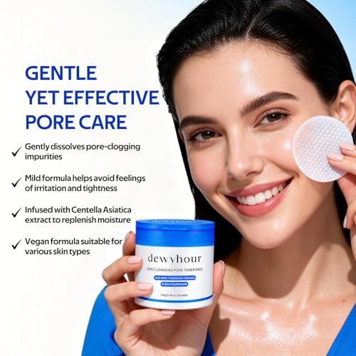 dewyhour Cleansing Face Pads, Gentle Exfoliation Toner Pads for Face with AHA & BHA ? Korean Skin Care Moisturizing Dual-Sided Textured Pad Sensitive Skin