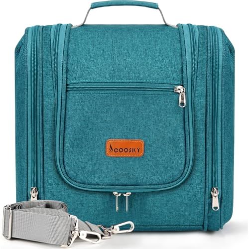 Travel Hanging Toiletry Bag for Women and Men, 6 Organizer Compartments, Holds Full Size Bottles, Extra Large Cosmetic Accessories, Makeup essentials, Bathroom Water-resistant Toiletries Bag, Blue