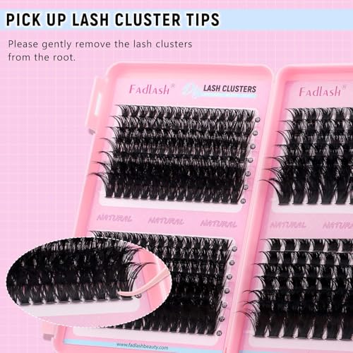 DIY Lash Clusters 120D+150D+200D+250D Eyelash Clusters Eyelash Extension 12-24mm D Curl Fluffy Clusters Eyelashes Individual Natural Lashes Thin Band Soft Lash Extension Clusters for Beginners