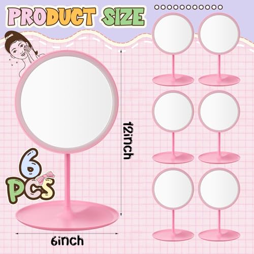 6 Pcs Spa Party Mirror Spa Party Supplies Sleepover Favors Accessory Make up Table Mirror for Sleepover Slumber Birthday Favors Adult Women Gift(Pink)