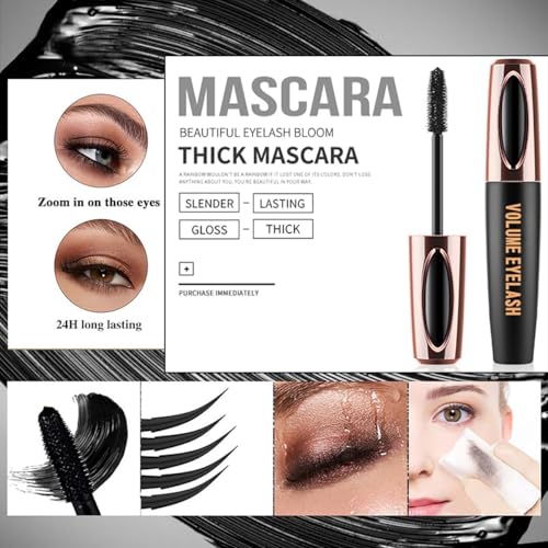 4D Silk Fiber Lash Mascara Extension Voluminous Mascara Waterproof & Smudge-Proof Long-Lasting 24 Hours No Flaking Longer Thicker Eyelashes,All Day Exquisitely Full (4 Packs)