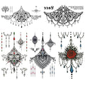 Glaryyears Chest Lace Temporary Tattoos for Women Female, 5 Pack Black Underboob Fake Realistic Large Long Lasting Creative Tattoo Stickers, Sexy Diamond Pendant Flower Styles on Body