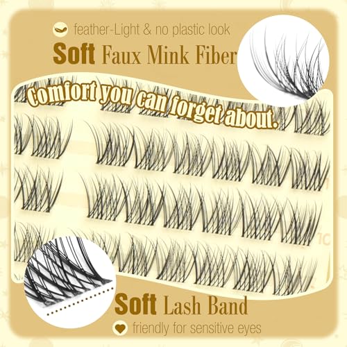 Short Lash Clusters Natural Cluster Eyelash Extensions 8-10-12MM Clear Band Cluster Lashes Extensions Wispy Individual Lashes CC-Curly Eyelash Clusters Pesta?as Postizas Naturales 144Pcs DIY Lashes