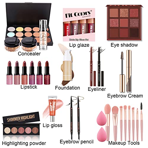 FantasyDay All-in-one Holiday Make up Gift Set | Makeup Kit for Women Full Kit Essential Starter Bundle Include Eyeshadow Palette Lipstick Blush Foundation Concealer Face Powder Mascara Lipgloss Brush