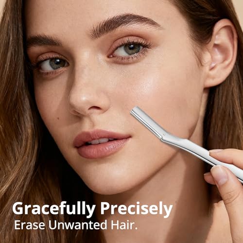 Dermaplane Razor for Women Face, Eyebrow Razor for Women & Men, Professional Metal Dermaplaning Tool with 12PCS Refill Blades, Reusable Face Razor for Exfoliation & Peach Fuzz Removal