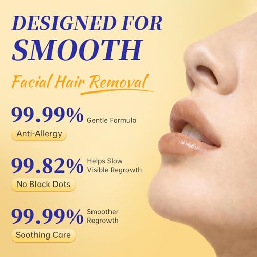 5 Min Facial Hair Removal For Women with Soothing Cream, Painless & Gentle Sensitive Skin Hair Removal Cream for Chin & Upper Lip & Cheeks (4.06 Fl Oz)