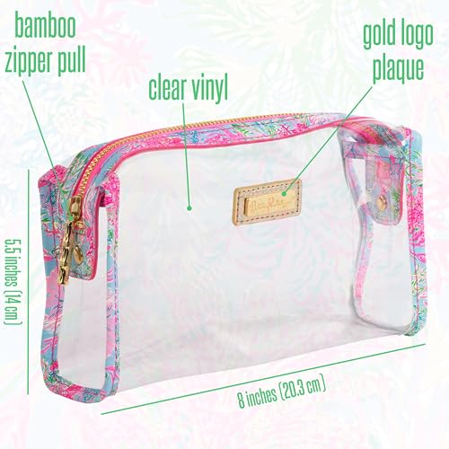 Lilly Pulitzer Clear Zipper Pouch, Cute Pencil Case for Adults, Travel Toiletry Bag, Small Pouch Bag for Supplies, Makeup or Toiletries (Cay to My Heart)