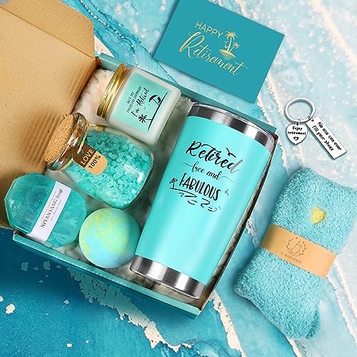 Retirement Gifts for Woman 2026, Happy Cool Retirement Gifts for Women Coworker, Teacher, Boss, Nurse, Friends, Mom, Retirees, Retired Free and Fabulous Funny Spa Gift Basket, 8 pcs