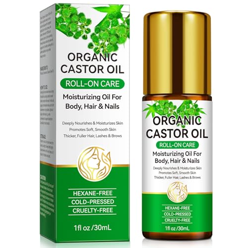 Acorn + Oak Organic Castor Oil 1 fl.oz,100% Pure Cold Pressed for Hair Growth, Eyebrows & Eyelashes ? Natural Moisturizer for Skin & Nails ? Roll-On Glass Bottle, Multi-Purpose Care