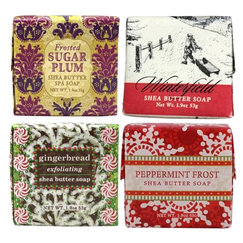 Greenwich Bay Shea Butter Soap Sampler - Boxed Set of 4 Assorted Scents (Christmas Holiday 4)