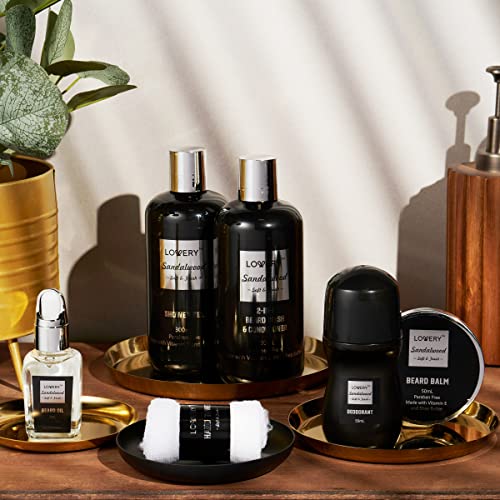 Gifts for Men, Valentines Day Gifts for Him Body And Wash Gift Set Beard Kit and Body Care, Sandalwood Spa Baskets, Bath and Beard Grooming Kit, for Husband, Dad, Beard Balm Growth Oil