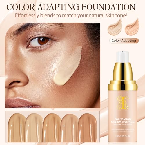 2 PCS Foundation 4 in 1 - Medium Spectrum with SPF 50+, Hydrating Color Changing Foundation£¬ Longwearing & Waterproof, Light Spectrum for Gym, Sport, Dancing(30ml)