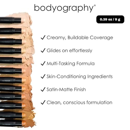 Bodyography Pro Perfect Foundation Stick - Demi-Matte Finish with A Natural Look - Enhancer for Concealing, Highlighting, and Contouring - Vitamin C & E (Honey)