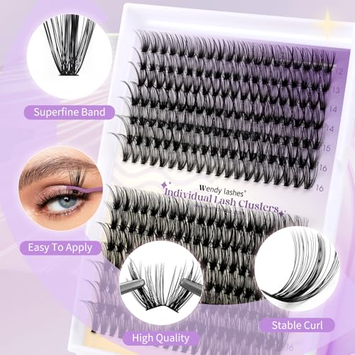 Lash Clusters Kit Natural for DIY: 280-Pcs 30D+40D Ultra-light Waterproof Eyelashes, D Curl Cat Eye 12-16mm Mixed Fake Lashes by Wendy Lashes