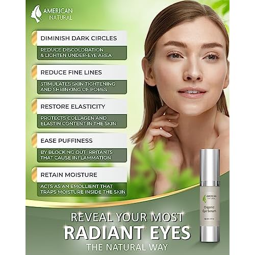 American Natural Eye Serum for Puffy Bags Under Eyes (0.5oz) - Dark Eye Circle Remover with Organic Cucumber & Chamomile Extract | Fine Line & Wrinkle Reduction Anti Aging Serum For Men & Women