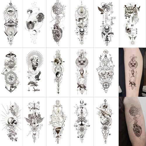 Temporary Tattoos Animal Viking tribal tattoo Totem sticker,16 Sheets Waterproof Long Lasting Fake tattoo for Men Arm Q781