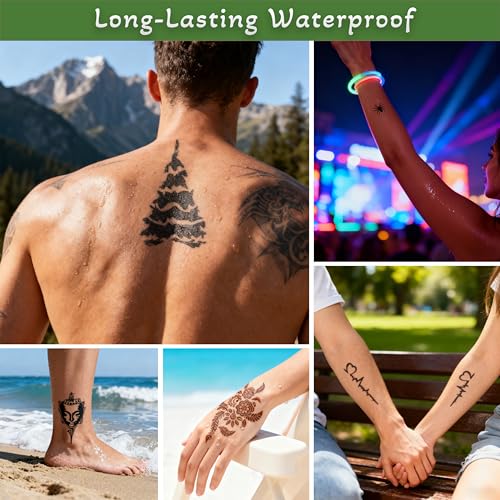 191 PCS Temporary Tattoo Stencils Kit, 6 Tattoo Ink Cones 3 Color (Black, Brown, Dark Red) & Tattoo Pen - Temporary Tattoo Kit, DIY Body Art | Perfect for Kids, Teens, Beginners, Family Fun & Parties