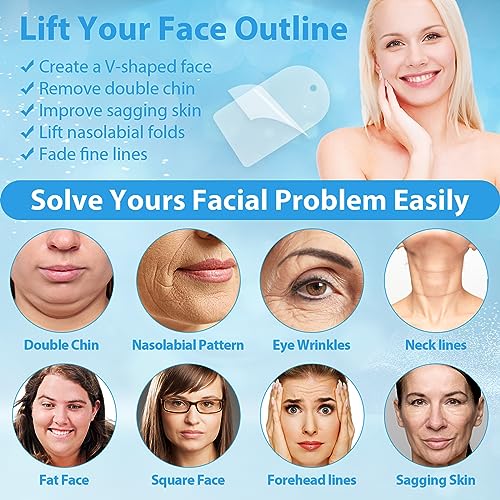 Neck Tape Lifting Invisible,Face Tape Lifting Invisible 100PCS Face Lift Tapes and Bands with 8 Strings Facelift Tape for Face,Neck Tape Lift Turkey for Sagging Skin Double Chin Jowls Eyes Wrinkles