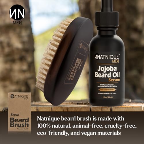 Natnique Vegan Beard Brush for Men, 100% Sisal Plant Bristles, Ergonomic Design with Natural Beachwood Handle - Men's Beard & Mustache Brush ? 100% Natural, Non-Synthetic, Cruelty Free