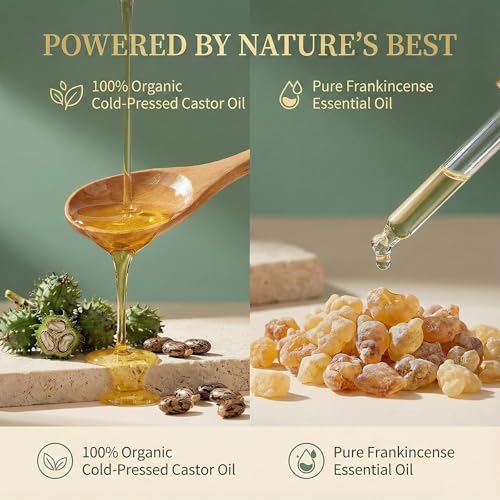 Frankincense & Castor Oil Roll-On with Rose Quartz, Organic Cold-Pressed Castor Oil for Face & Body, Portable Roller Applicator, 50ml / 1.69oz (2)