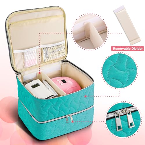 DreamGenius Gel Nail Polish Organizer Case for 48 Bottles, Nail Polish Organizer Case Holds 42 Bottles (15ml/0.5 fl.oz), Clear and Blue