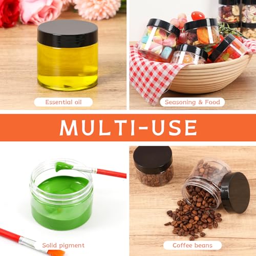 40 Pack 6 OZ Plastic Jars with Lids, Empty Round Clear Slime Cosmetic Container with Labels, Leakproof Multi-use Refillable Storage Jar for Beauty Products, Samples, Travel, Food