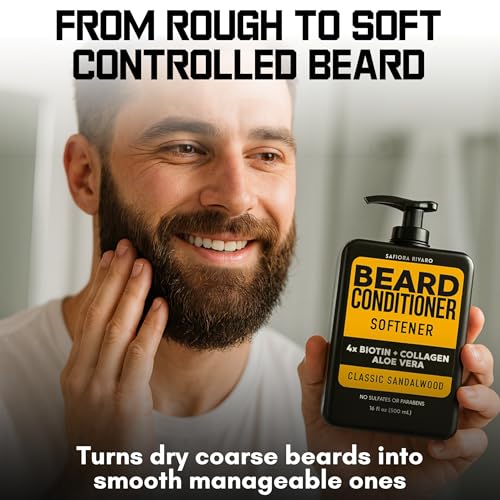 Biotin Beard Conditioner & Softener for Men ? with Aloe Vera & Collagen, Moisturizing Cream for Coarse Dry Hair, Beard and Skin ? Sandalwood Scent Care Leave In Conditioner Alternative for Black Men